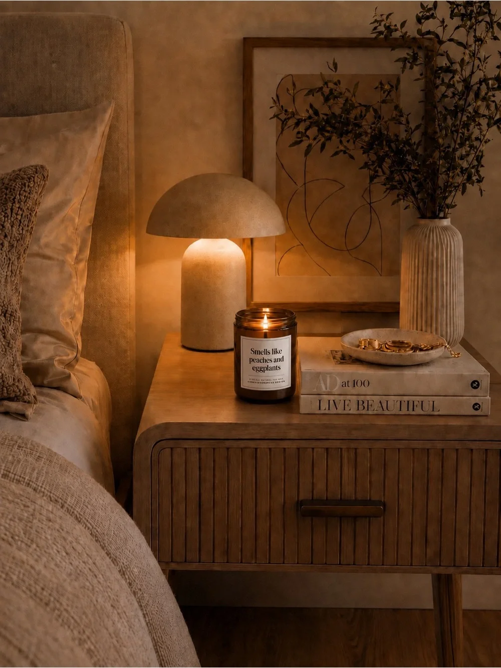 'Smells Like Peaches and Eggplants' Amber Glass Candle - Brown